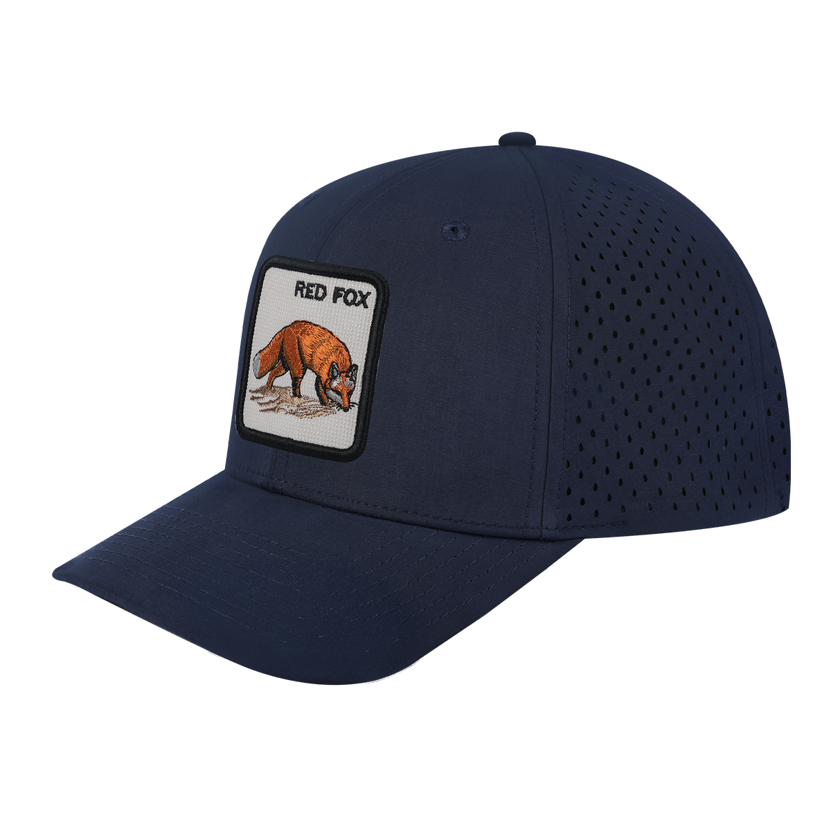 Red Fox 6-Panel Microfiber Laser Hole Trucker Hat with Navy front and Navy back