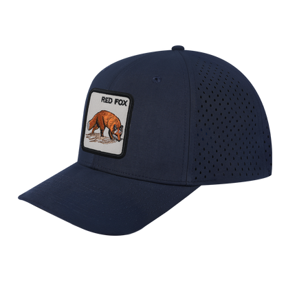 Red Fox 6-Panel Microfiber Laser Hole Trucker Hat with Navy front and Navy back