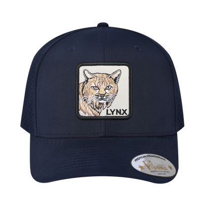 Lynx 6-Panel Microfiber Laser Hole Trucker Hat with Navy front and Navy back