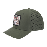 Cat 6-Panel Microfiber Laser Hole Trucker Hat with Olive front and Olive back