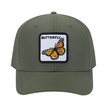 Butterfly 6-Panel Microfiber Laser Hole Trucker Hat with Olive front and Olive back