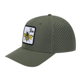 Bee 6-Panel Microfiber Laser Hole Trucker Hat with Olive front and Olive back