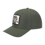 Cool 6-Panel Microfiber Laser Hole Trucker Hat with Olive front and Olive back