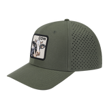 Cow 6-Panel Microfiber Laser Hole Trucker Hat with Olive front and Olive back