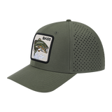 Bass 6-Panel Microfiber Laser Hole Trucker Hat with Olive front and Olive back