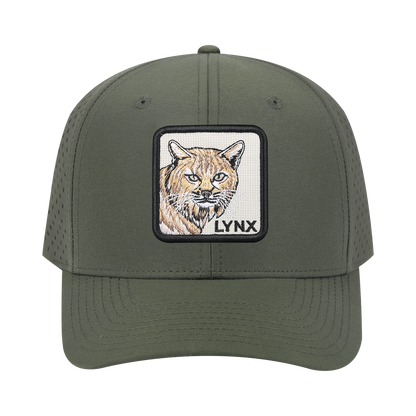 Lynx 6-Panel Microfiber Laser Hole Trucker Hat with Olive front and Olive back