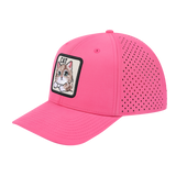 Cat 6-Panel Microfiber Laser Hole Trucker Hat with Pink front and Pink back