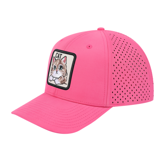 Cat 6-Panel Microfiber Laser Hole Trucker Hat with Pink front and Pink back