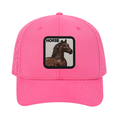 Horse 6-Panel Microfiber Laser Hole Trucker Hat with Pink front and Pink back