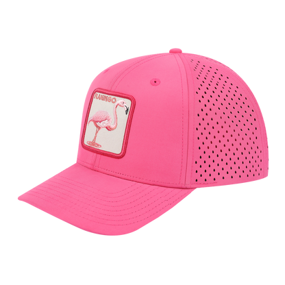 Flamingo 6-Panel Microfiber Laser Hole Trucker Hat with Pink front and Pink back