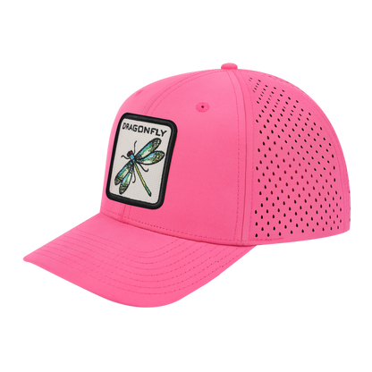 Dragonfly 6-Panel Microfiber Laser Hole Trucker Hat with Pink front and Pink back