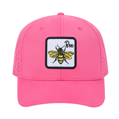 Bee 6-Panel Microfiber Laser Hole Trucker Hat with Pink front and Pink back