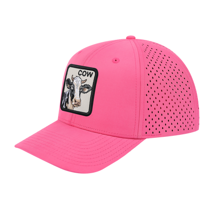 Cow 6-Panel Microfiber Laser Hole Trucker Hat with Pink front and Pink back