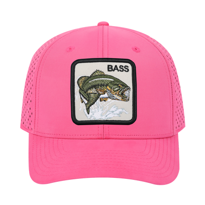 Bass 6-Panel Microfiber Laser Hole Trucker Hat with Pink front and Pink back