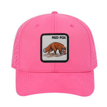 Red Fox 6-Panel Microfiber Laser Hole Trucker Hat with Pink front and Pink back