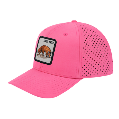Red Fox 6-Panel Microfiber Laser Hole Trucker Hat with Pink front and Pink back