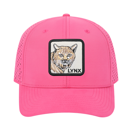 Lynx 6-Panel Microfiber Laser Hole Trucker Hat with Pink front and Pink back