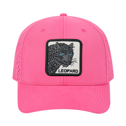 Leopard V2 6-Panel Microfiber Laser Hole Trucker Hat with Pink front and Pink back