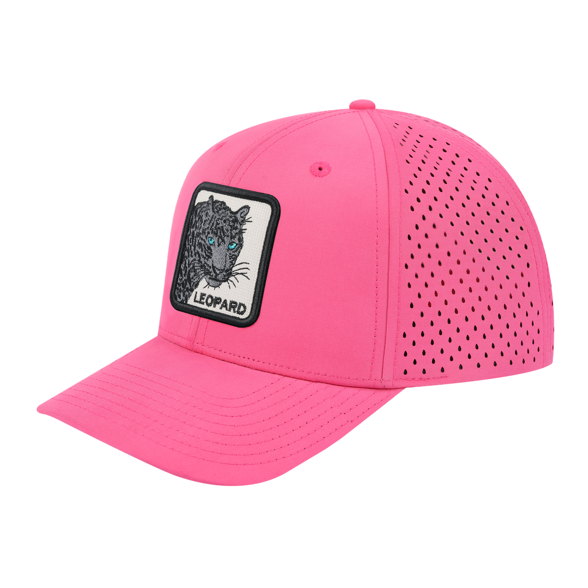 Leopard V2 6-Panel Microfiber Laser Hole Trucker Hat with Pink front and Pink back
