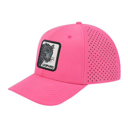 Leopard V2 6-Panel Microfiber Laser Hole Trucker Hat with Pink front and Pink back