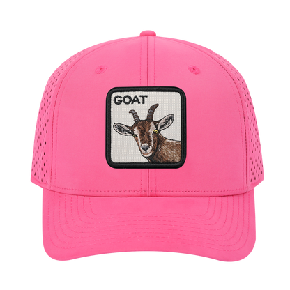Goat 6-Panel Microfiber Laser Hole Trucker Hat with Pink front and Pink back