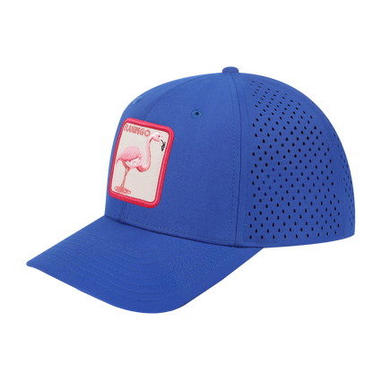 Flamingo 6-Panel Microfiber Laser Hole Trucker Hat with Royal Blue front and Royal Blue back