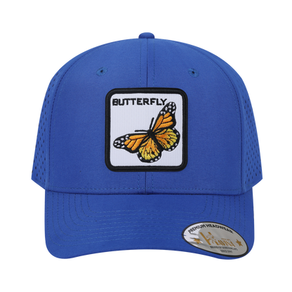 Butterfly 6-Panel Microfiber Laser Hole Trucker Hat with Royal Blue front and Royal Blue back