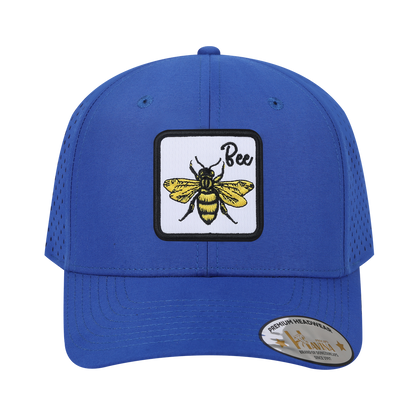 Bee 6-Panel Microfiber Laser Hole Trucker Hat with Royal Blue front and Royal Blue back