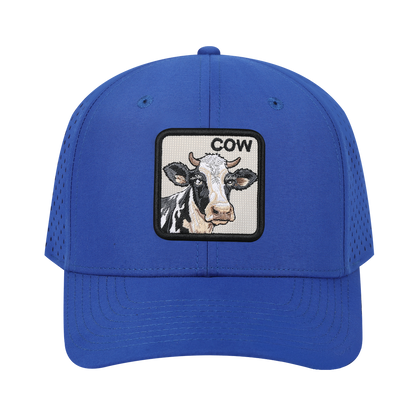 Cow 6-Panel Microfiber Laser Hole Trucker Hat with Royal Blue front and Royal Blue back