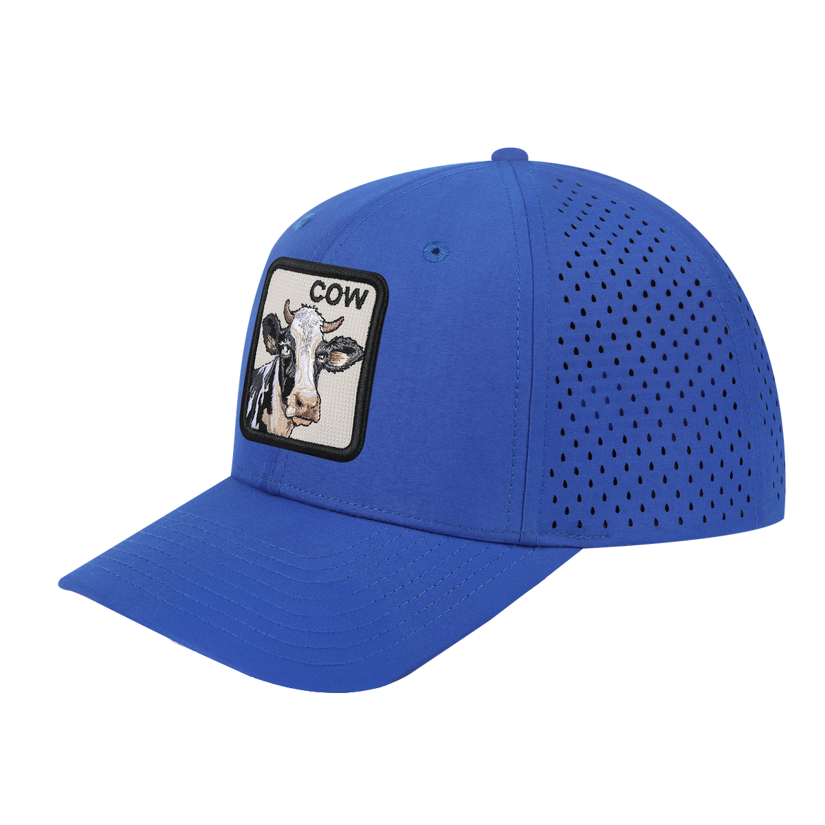 Cow 6-Panel Microfiber Laser Hole Trucker Hat with Royal Blue front and Royal Blue back
