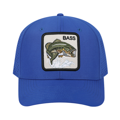 Bass 6-Panel Microfiber Laser Hole Trucker Hat with Royal Blue front and Royal Blue back