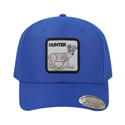 Hunter 6-Panel Microfiber Laser Hole Trucker Hat with Royal Blue front and Royal Blue back