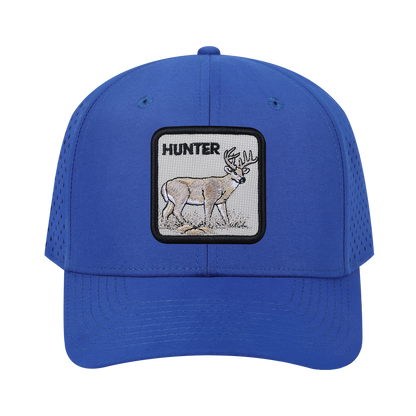 Hunter 6-Panel Microfiber Laser Hole Trucker Hat with Royal Blue front and Royal Blue back
