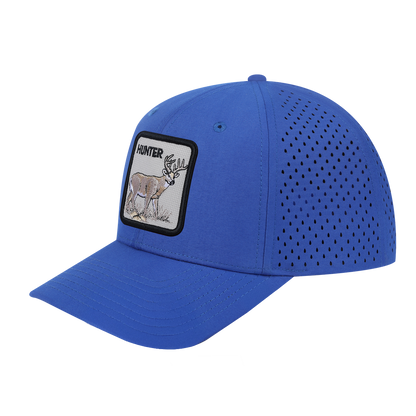 Hunter 6-Panel Microfiber Laser Hole Trucker Hat with Royal Blue front and Royal Blue back