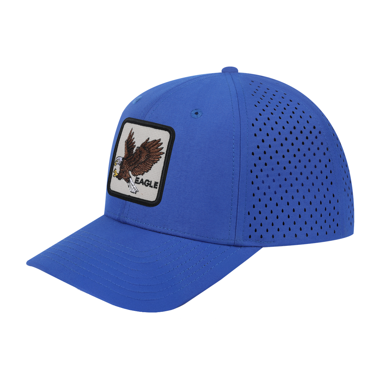 Eagle 6-Panel Microfiber Laser Hole Trucker Hat with Royal Blue front and Royal Blue back