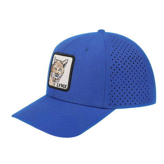 Lynx 6-Panel Microfiber Laser Hole Trucker Hat with Royal Blue front and Royal Blue back