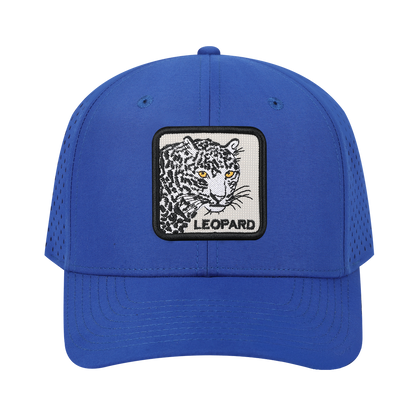Leopard 6-Panel Microfiber Laser Hole Trucker Hat with Royal Blue front and Royal Blue back