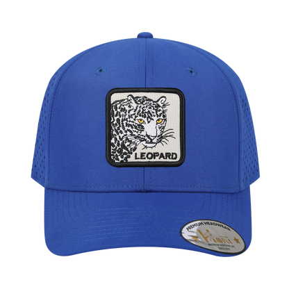 Leopard 6-Panel Microfiber Laser Hole Trucker Hat with Royal Blue front and Royal Blue back