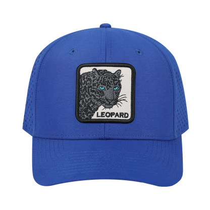 Leopard V2 6-Panel Microfiber Laser Hole Trucker Hat with Royal Blue front and Royal Blue back