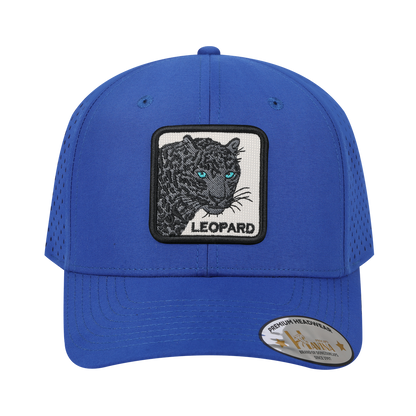 Leopard V2 6-Panel Microfiber Laser Hole Trucker Hat with Royal Blue front and Royal Blue back