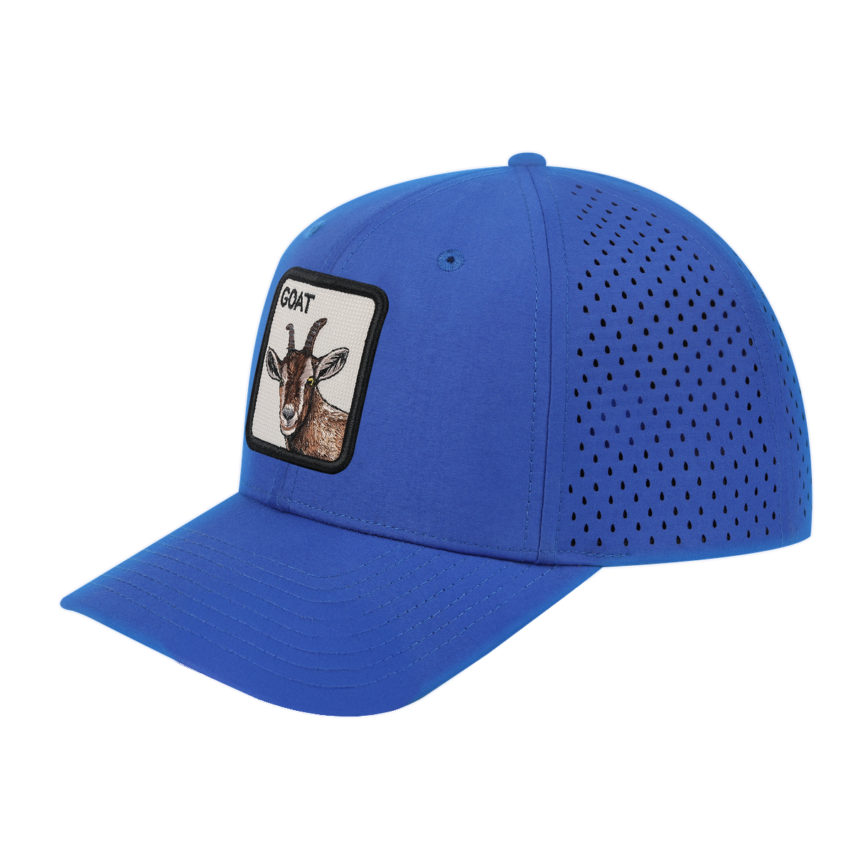 Goat 6-Panel Microfiber Laser Hole Trucker Hat with Royal Blue front and Royal Blue back
