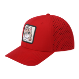 Cat 6-Panel Microfiber Laser Hole Trucker Hat with Red front and Red back