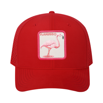 Flamingo 6-Panel Microfiber Laser Hole Trucker Hat with Red front and Red back