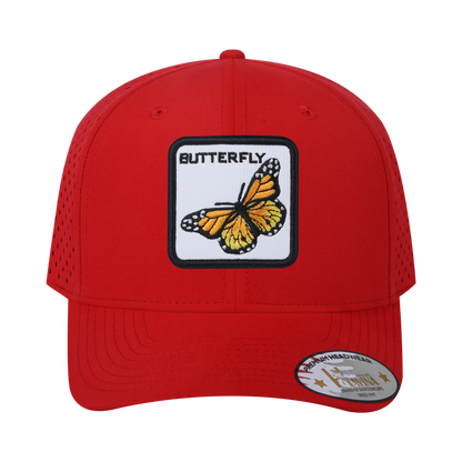 Butterfly 6-Panel Microfiber Laser Hole Trucker Hat with Red front and Red back