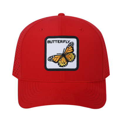 Butterfly 6-Panel Microfiber Laser Hole Trucker Hat with Red front and Red back