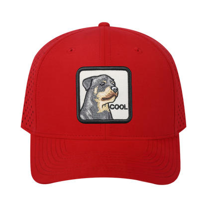 Cool 6-Panel Microfiber Laser Hole Trucker Hat with Red front and Red back