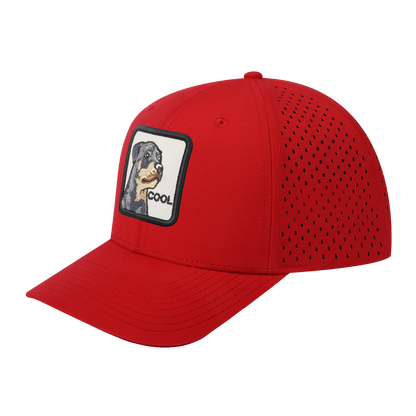 Cool 6-Panel Microfiber Laser Hole Trucker Hat with Red front and Red back
