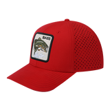 Bass 6-Panel Microfiber Laser Hole Trucker Hat with Red front and Red back