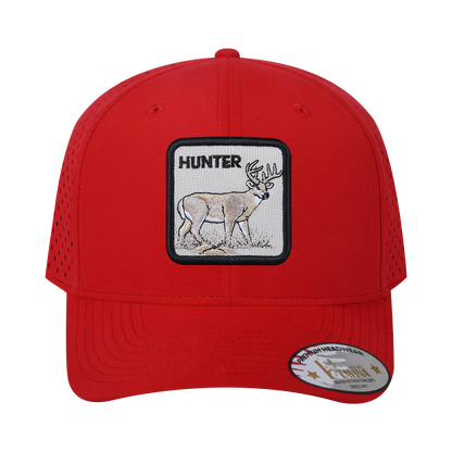 Hunter 6-Panel Microfiber Laser Hole Trucker Hat with Red front and Red back