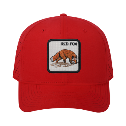 Red Fox 6-Panel Microfiber Laser Hole Trucker Hat with Red front and Red back